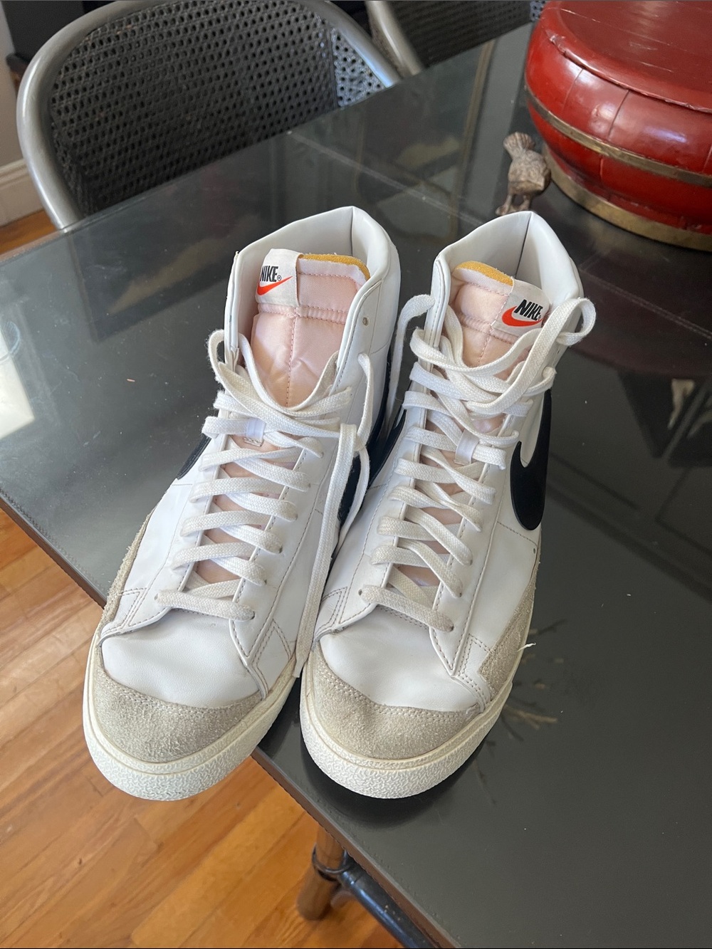 Nike Men’s White and Black High-Top Blazer Mid Sneakers mens size 14